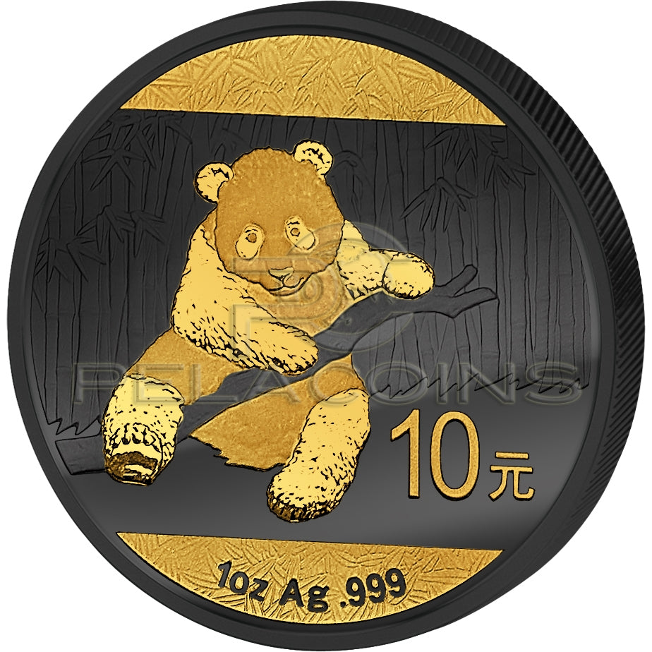 Chiny 2014 10 Yuan Panda Golden Enigma 1oz Ruthenium Goldplated Silver Coin