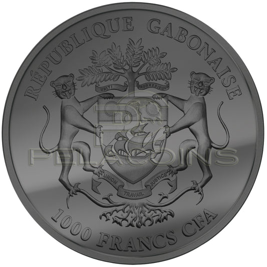 Gabon 2015 1000 Francs African Springbok Golden Enigma 1oz Ruthenium Goldplated Silver Coin