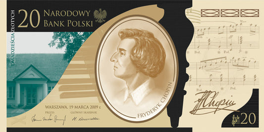 20 zł, Banknot kolekcjonerski - 200. rocznica urodzin Fryderyka Chopina (1810-1849), 2010