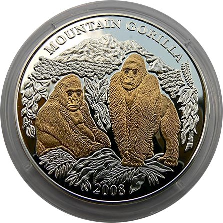 1000 f, Goryle (African Gorilla with 4 diamond eyes, 3 oz silver), 2008