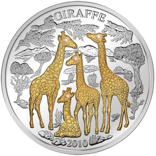 1000 f, Żyrafy (Giraffe with 4 diamond eyes, 3 oz silver), 2010