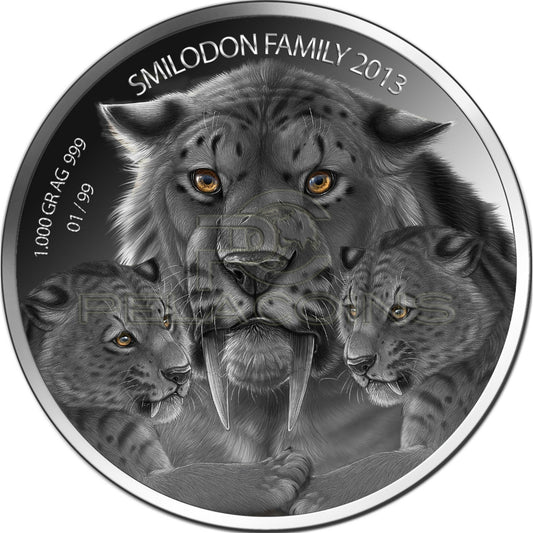 Burkina Faso 2013 10.000 Francs Smilodon Family 1KG - Saber Toothed Tiger - Real eye effect