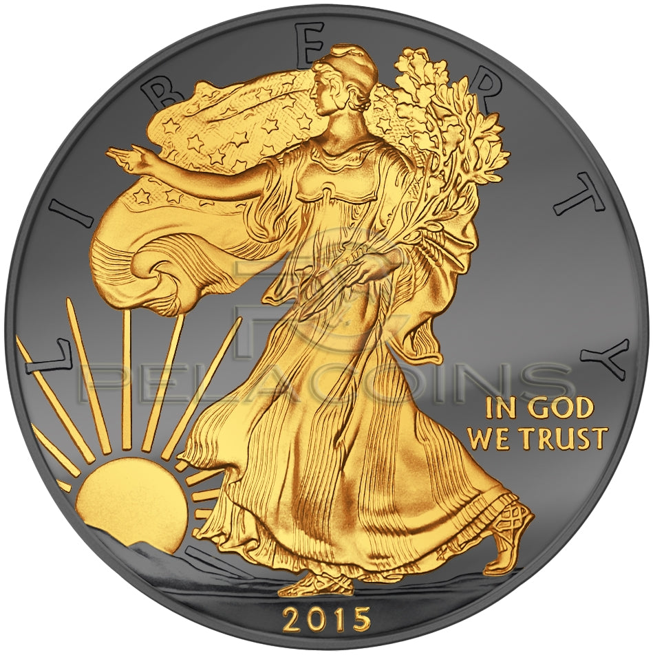 USA 2015 1$ Walking Liberty Golden Enigma 1oz Ruthenium Goldplated Silver Coin