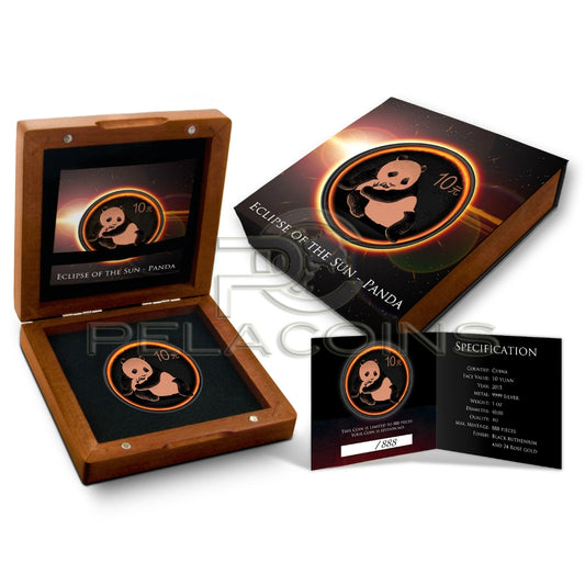 China 2015 10 Yean Eclipse of the Sun - Panda 1oz Black Ruthenium - Rose Gold Plated