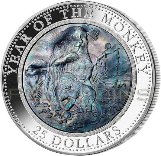 Cook Islands 2016 25$ Mother of Pearl - Year of the Monkey 5oz / Rok Małpy