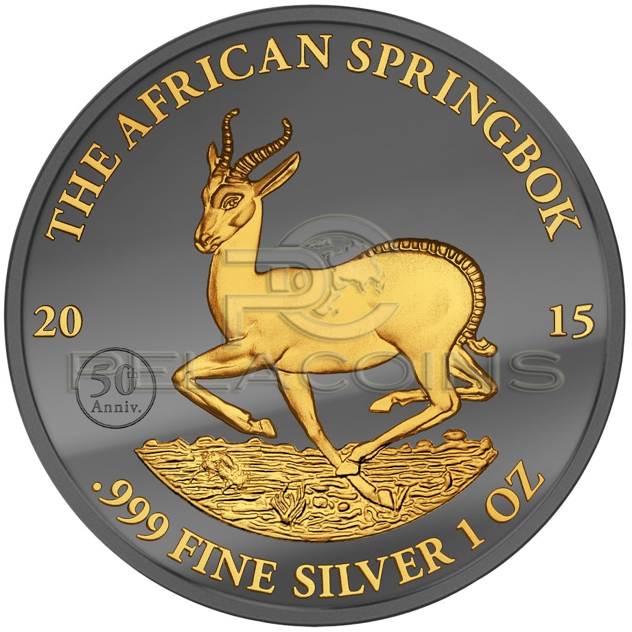 Gabon 2015 1000 Francs African Springbok Golden Enigma 1oz Ruthenium Goldplated Silver Coin
