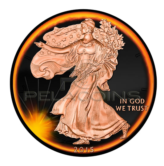 USA 2015 1 Dollar American Eagle Liberty - Eclipse of the Sun 1oz Black Ruthenium - Rose Gold Plated