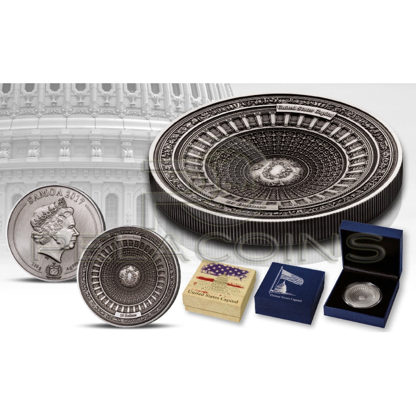Samoa 2017 10$ US CAPITOL WASHINGTON series 4 LAYER MINTING 100 g Ultra High Relief Concave shape