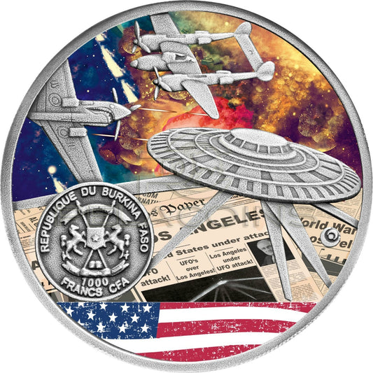 Burkina Faso 2017 1000 Francs Battle of Los Angeles 1942-2017 - real eye effect 1oz