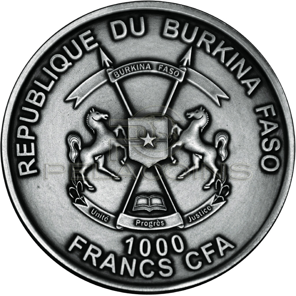 Burkina Faso 2017 1000 Francs World of Evolution - Mosasaurus 1oz