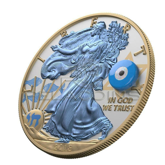 USA 2018 1$ Silver Eagle Gemstone Evil Eye 1oz Silver Gilded