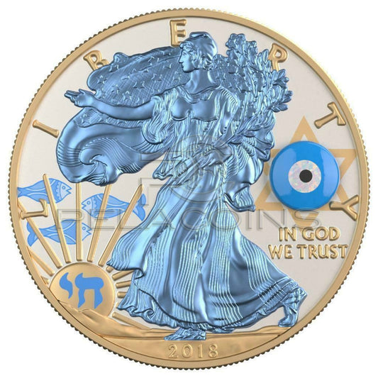 USA 2018 1$ Silver Eagle Gemstone Evil Eye 1oz Silver Gilded