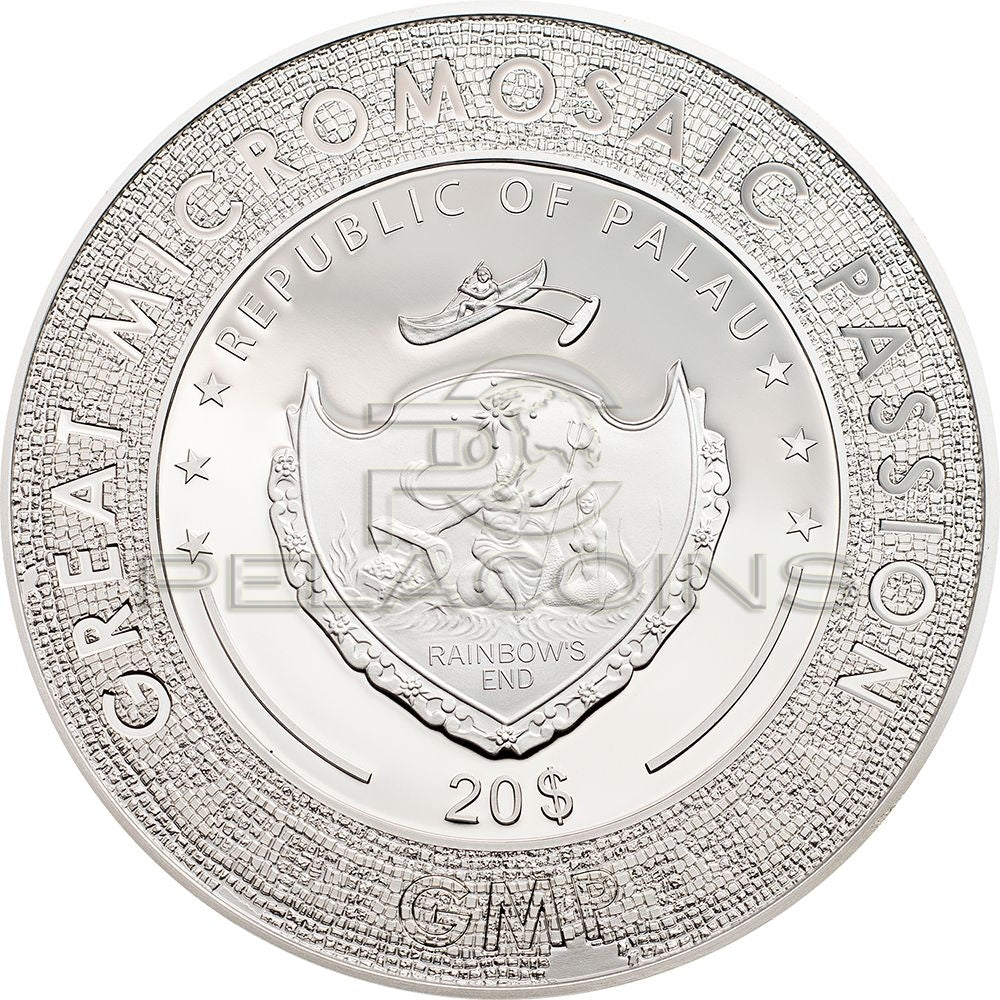 Palau 2020 20$ LADY WITH AN ERMINE Leonardo da Vinci Great Micromosaic Passion 3oz