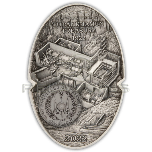 Djibouti 2022 - 200 Francs Mask of Tutankhamun 3D Shaped 3oz Silver Coin
