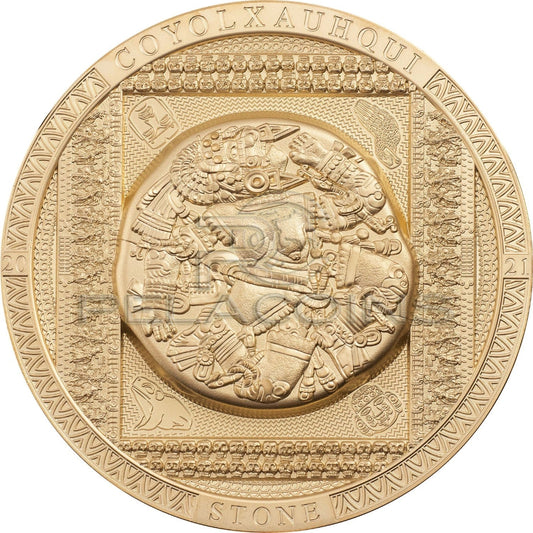 Cook Island 2021 20$ Aztec Coyolxauhqui Stone Gilded – Archeology & Symbolism 3oz