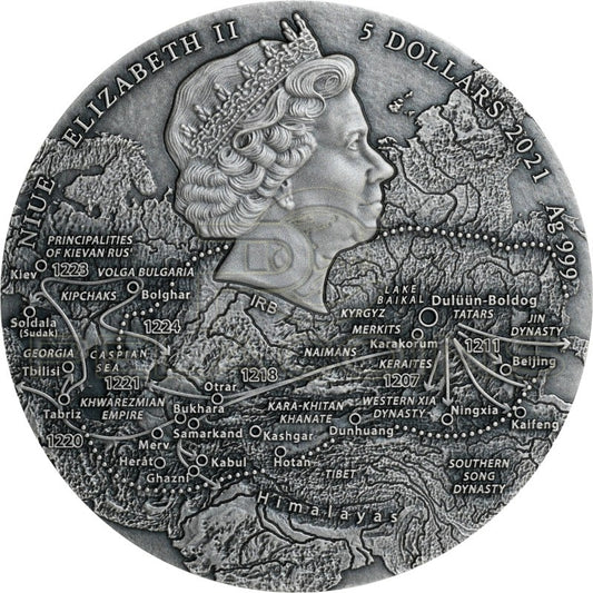 Niue Island 2021 5$ CHINGIS CHAN - GREAT COMMANDERS 2oz