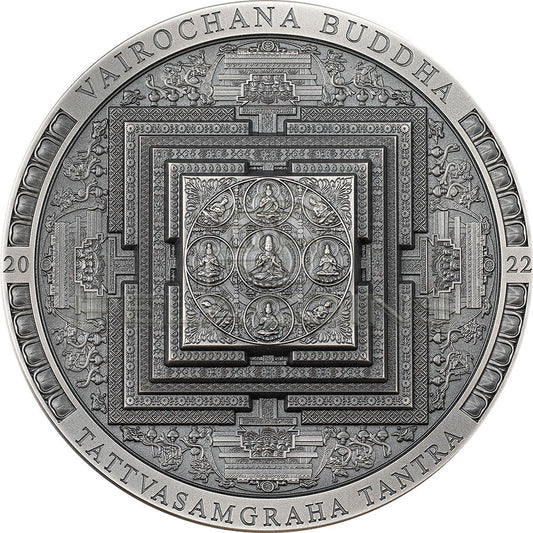 Mongolia 2022 2000 Togrog VAIROCHANA BUDDHA MANDALA Archeology Symbolism Antiqued 3oz