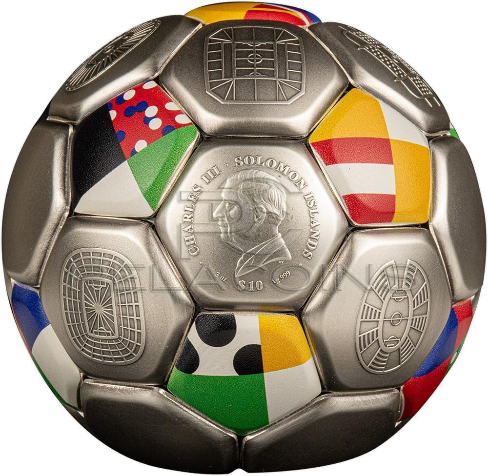 Solomon Islands 2024 10$ UEFA EURO SPHERICAL FOOTBALL 3oz Silver Coin