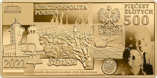 500 zł + 20 zł, moneta złota + banknot  Lech Kaczyński. Warto być Polakiem, 2021