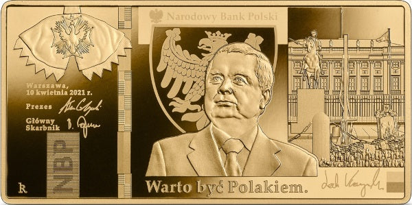 500 zł + 20 zł, moneta złota + banknot  Lech Kaczyński. Warto być Polakiem, 2021