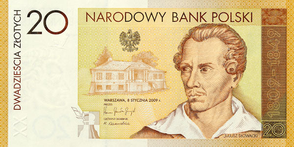 20 zł, Banknot kolekcjonerski - 200. rocznica urodzin Juliusza Słowackiego (1809-1849), 2009